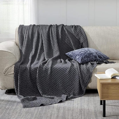 Bedsure Cooling Cotton Waffle Queen Size Blanket - Lightweight Breathable Summer Blanket of Rayon Derived from Bamboo for Hot Sleepers, Luxury Throws for Bed, Couch and Sofa, Dark Grey, 90x90 Inches