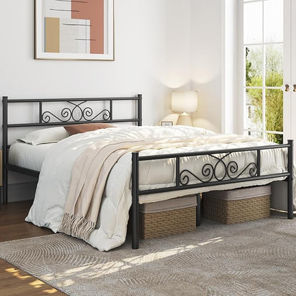 Yaheetech Full Bed Frames Metal Platform Bed with Headboard and Footboard for Bedrooms No Box Spring Needed Easy Assembly, Black/Full Bed