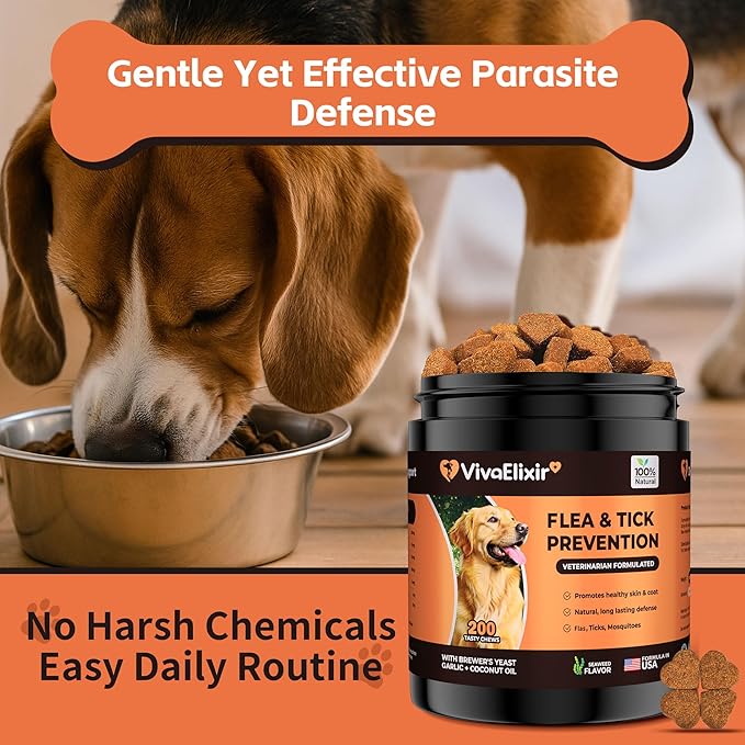 Flea and Tick Prevention for Dogs – 200 Soft Chews - Dog Flea and Tick Treatment & Oral Flea Pills – Skin & Coat Health - Made in USA - for Small, Medium, Large Dogs-Mewly Pet