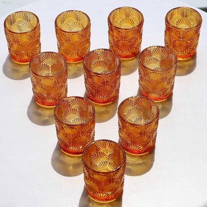 Woho 24pcs Amber Votive Candle Holders, Glass Tea Lights Candle Holder for Wedding Table Centerpiece, Vintage Tealight Candle Holder Decor for Anniversary, Bridal Shower Christmas Party
