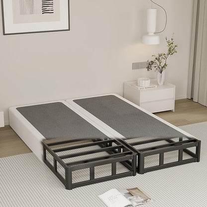 Split King Box Spring 5 Inch, Low Profile Heavy Duty Metal Box Spring King Size with Fabric Cover, Noise-Free, Quick Assembly