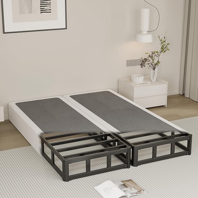 7 Inch Full Size Box Spring, Split Heavy Duty Metal Mattress Foundation with Fabric Cover, Easy Assembly, Quiet & Noise-Free
