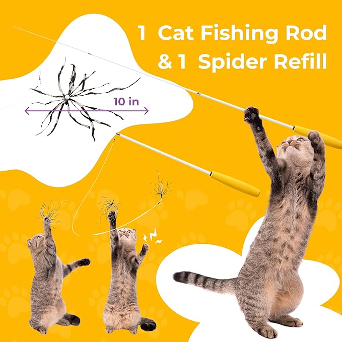 Cat Wand 38" - Retractable Cat String Toy with Spider Teaser and Refill, Perfect Interactive Toy for Indoor Cats and Kittens-Mewly Pet