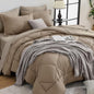 HEVUMYI Khaki & Linen Queen Comforter Set - 7-Piece All Season Bed in a Bag Queen, Ultra Soft Bedding Set with Comforter, Flat Sheet, Fitted Sheet, Pillowcases, Pillow Shams