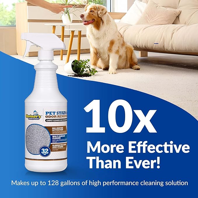Sheiner's Pet Stain Remover & Pet Odor Eliminator, Advanced Cleaning Bio-Enzyme Cleaner Solution for Carpets, Rugs, Upholstery & Multi-Surfaces, Safe for Pets & Kids. (32 oz)-Mewly Pet