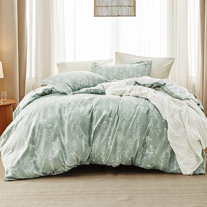 Bedsure Twin/Twin XL Comforter Set - Sage Green Bed Set, 2 Pieces Cute Floral Bedding, 1 Soft Reversible Botanical Flowers Comforter and 1 Pillow Sham