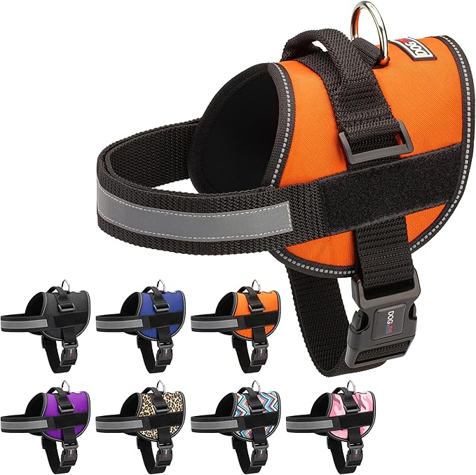 Dogline Dog Harness, Reflective No-Pull Adjustable Vest with Handle for Walking, Training, Breathable, No - Choke Harness for Small, Medium or Large Dogs Room for Patches Girth 33"-46" in Orange-Mewly Pet