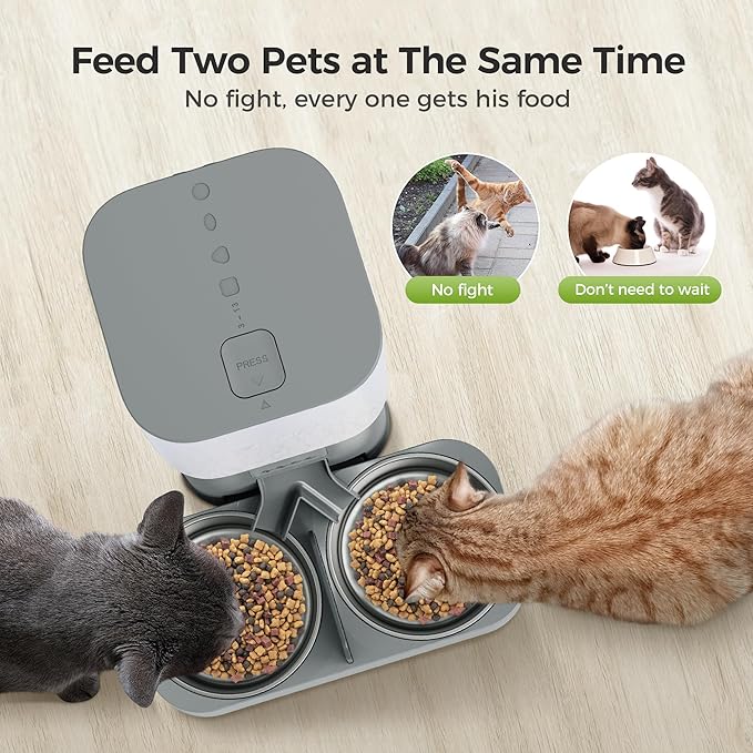 Automatic Cat Feeder for Pets, Programmable Meal Dispenser, for Timed Meals for Up to Cats & Dogs Including Dual Power Supply, and Capacity for 4 Meals Daily-Mewly Pet