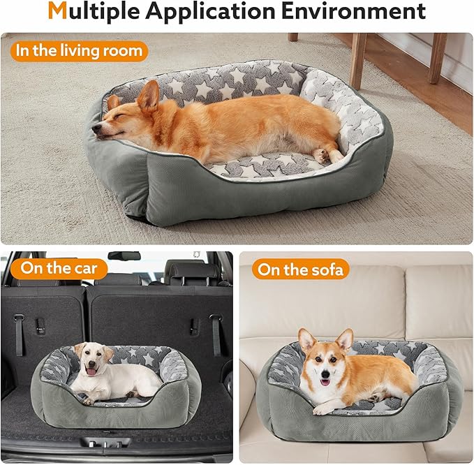 SIWA MARY Medium Dog Bed - Washable, Orthopedic, Soft Calming Puppy Bed, Fluffy Durable Pet Bed with Non-Slip Bottom - M(30"x24"x9") Dark Grey-Mewly Pet