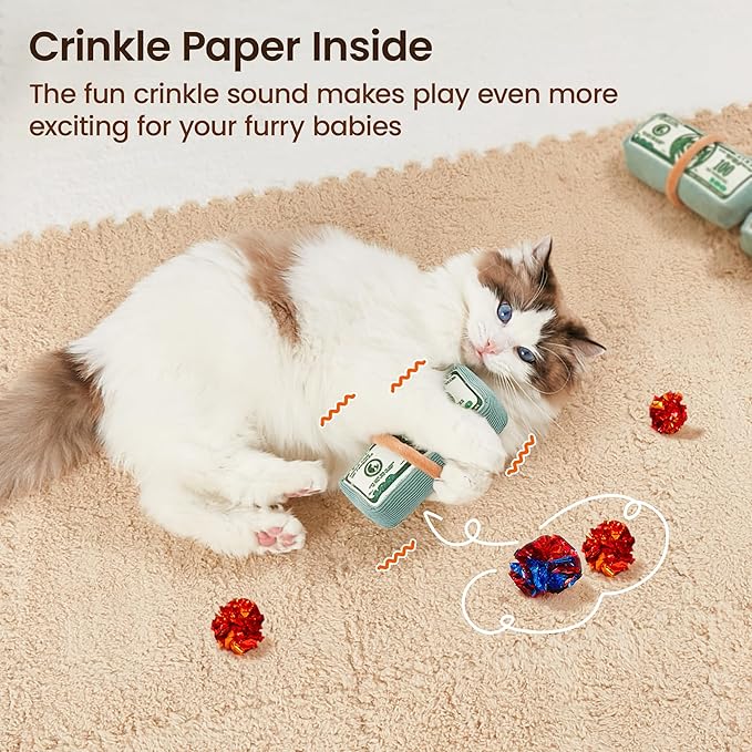 Potaroma Cat Toys US-Dollar Catnip Crinkly Sound Toy, Mesh Fabric for Teeth Cleaning, Interactive Kicker Toys for Indoor Kitten Exercise 6.0 Inches for All Breeds-Mewly Pet