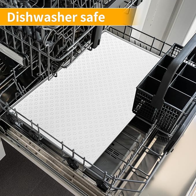 Ptlom Pet Placemat for Dog and Cat, Waterproof Silicone Pet Feeding Bowl Mats for Food and Water, Small Medium Large Dogs Mat Prevent Residues from Spilling to Floor, White, 31.5" 23.6"-Mewly Pet