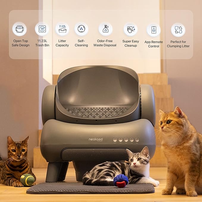 Neakasa M1 Open-Top Self Cleaning Cat Litter Box, Automatic Cat Litter Box with APP Control, Odor-Free Waste Disposal Includes Trash Bags-Mewly Pet