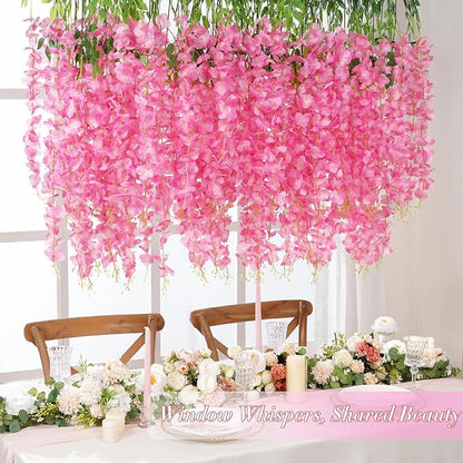 40 Pack Wisteria Hanging Flowers,Hanging Flowers,Fake Wisteria, Hanging Flowers for Decoration,Artificial Flowers,Vines for Bedroom, Wisteria for Wedding Decorations for Home Party(3.6 Ft/Pcs, Pink)