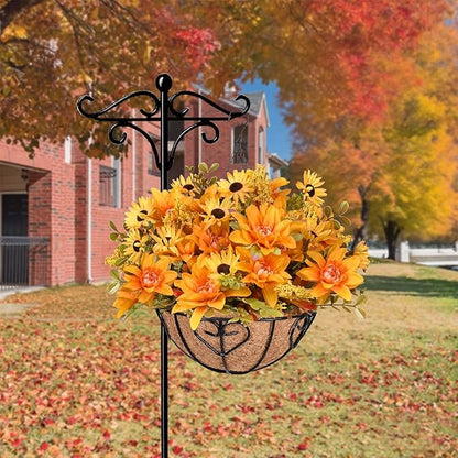Waipfaru Artificial Fake Fall Hanging Mums Plants Flowers Basket for Outdoor, Faux Mums Floral Hanging Plant in Hang Planter Look Real UV Resistant for Porch Patio Balcony Yard Outdoor Decor (1Pcs)