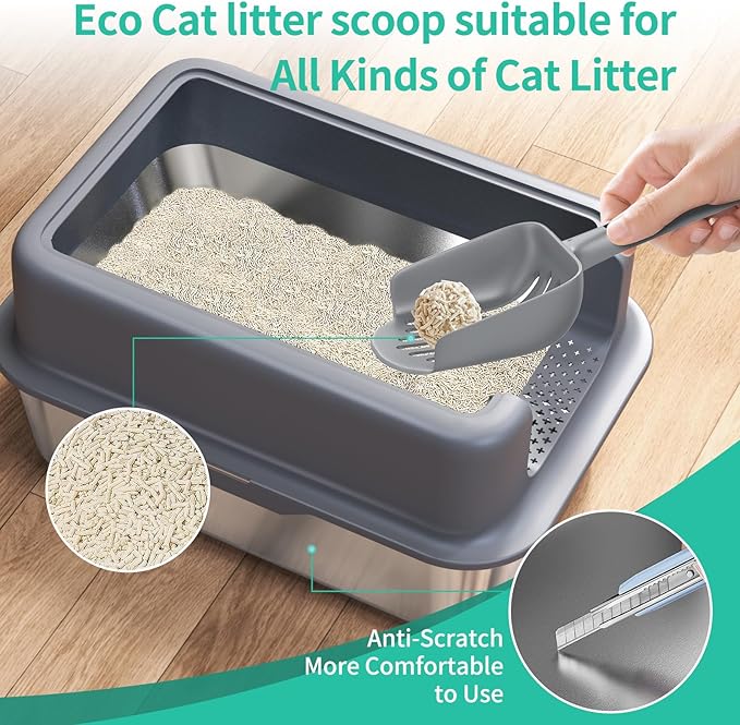 XL Cat Litter Box,24" Stainless Steel Litter Box,Large Big Cats,Extra Large Kitty 17" High Wall Sides Enclosure,Non-Sticky Easy Cleaning,Include Litter Scoop-Mewly Pet