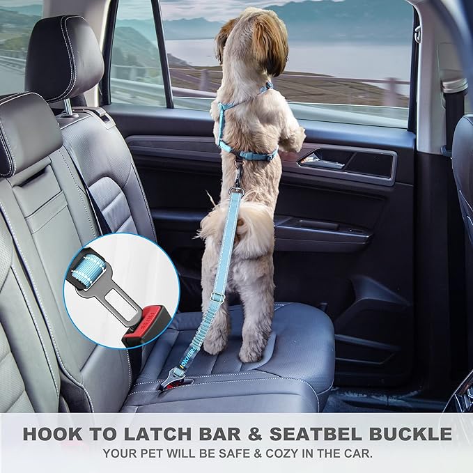 IOKHEIRA Dog Seatbelt, Adjustable, Reflective, Bungee Buffer, Large/Medium/Small, 900lbs, for Dogs-Mewly Pet