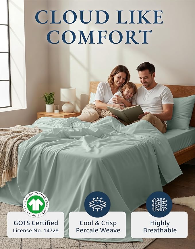 LANE LINEN 100% Organic Cotton California King Sheets Set, Soft & Comf Low Pill Fade Resistant Mercerized Cotton Fully Elasticized Cal King Sheets, Fits Mattress Upto 15" Deep -Cool Blue