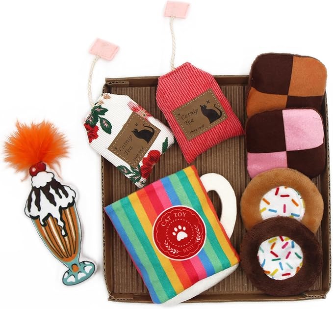 8 Assortments Sweets Value Pack, Natural Interactive Catnip Cat Toys, Toy with Crinkle and Feather, Accessories for Indoor Cat, Kitten Toys-Mewly Pet
