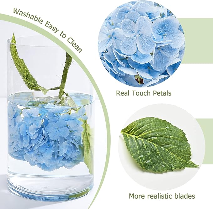 Waipfaru 4 PCS Hydrangea Artificial Flowers, Real Touch Blue Hydrangea Artificial Flowers, Full Latex Fake Hydrangeas for Home Decor Party Floral Arrangements Wedding Bouquets Centerpieces