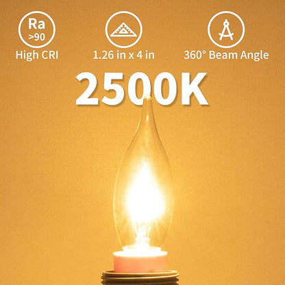 20-Pack E12 Candle Light Bulbs 40W Warm White 2500K, 380 Lumen Dimmable Chandelier Light Bulbs for Ceiling Fan, Pendants or Outdoor, CA10 Clear Candelabra Base Bulbs
