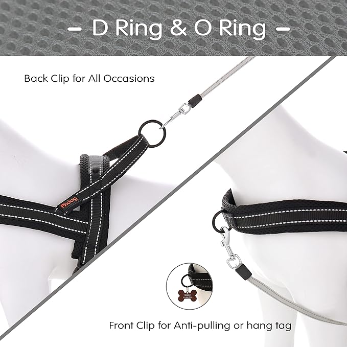 Didog No Pull Dog Harness with Soft Mesh Padded,Reflective & Quick Fit Light Weight Dog Strap Vest Harness,Easy for Walking Training (M:Chest 21-26", Mesh-Black)-Mewly Pet