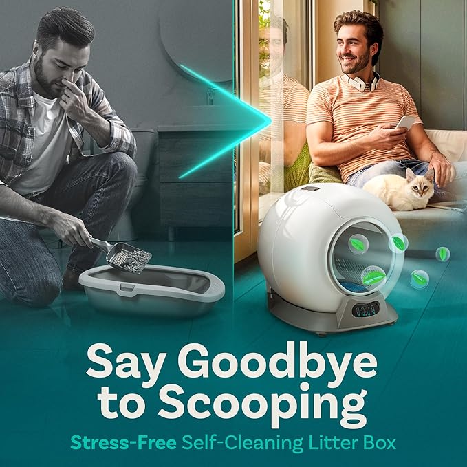 Self Cleaning Litter Box with Auto Safety Sensors for Multiple Cats - Automatic Cat Litter Box Self-Cleaning - Covered Odor Removal with APP Control - Compatible On All WiFi - Electric Robot-Mewly Pet