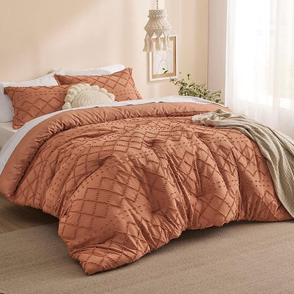 Bedsure California King Comforter Set - Pumpkin Comforter, Boho Tufted Shabby Chic Bedding for Kids, 3 Pieces Vintage Farmhouse Bed Set for All Seasons, Fluffy Soft Bedding with 2 Pillow Shams