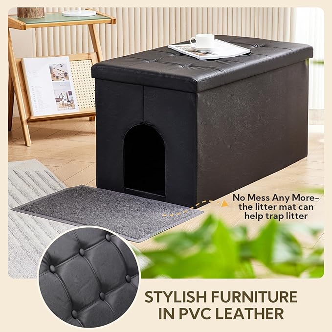 MEEXPAWS Cat Litter Box Enclosure Furniture Hidden, Cat Washroom Bench Storage Cabinet | Extra Large 35.4'' x 19.7'' x 19.7''| Dog Proof | Waterproof Inside/Easy Clean | Easy Assembly | Odor Control-Mewly Pet