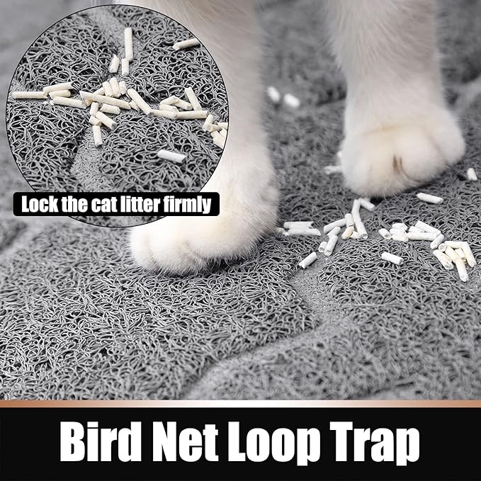 Yimobra Cat Litter Mat, 47"x36" Litter Box Mat with Litter Lock Mesh, Soft Cat Litter Mat Litter Trapping Mat, Easy to Clean, Non-Slip, Water Resistant, Litter Free Floors, Grey-Mewly Pet