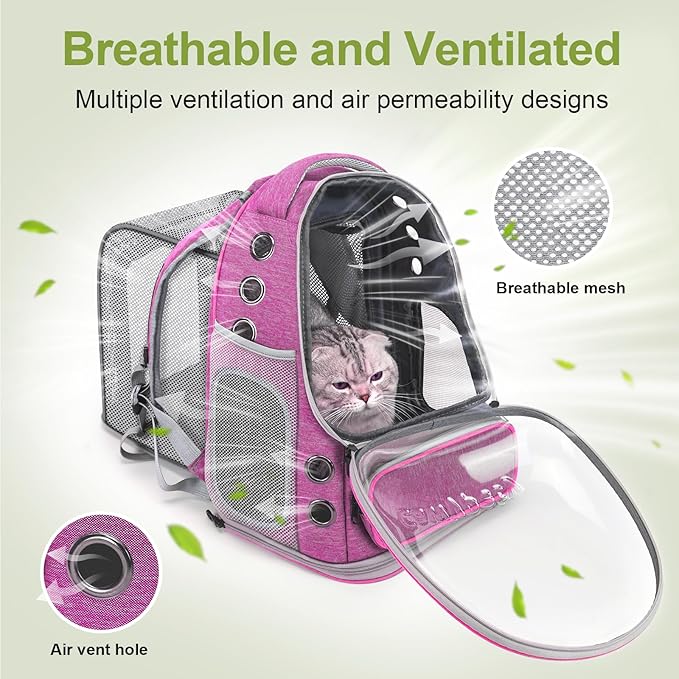 Expandable Cat Backpack,Cat Bubble Backpack Carrier for Carrying Cats, Pets and Small Dogs,Airline-Approved,Designed for Travel, Hiking, Walking,Car （Pink-Mewly Pet