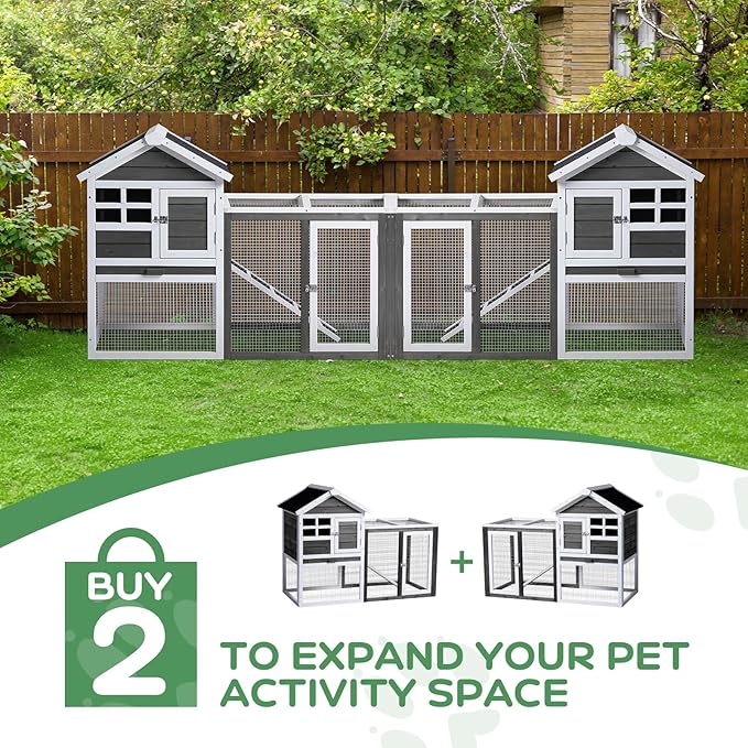 Outvita Rabbit Hutch, Small Wood Chicken Coop, 48" Guinea Pig Cage w/Pull-Out Tray, Waterproof Asphalt Roof, Chicken Run, Interactive Door for Small Animal Pen Outdoor-Mewly Pet