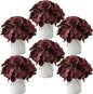 Flower Table Centerpieces - Set of 6 Floral Arrangement Artificial Wedding Hydrangeas Floral Arrangement with Rustic Metal Vase for Bridal Tea Party Event Decorations - Burgundy
