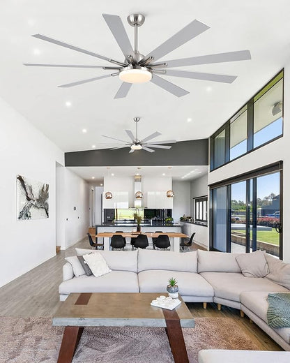 72 Inch Ceiling Fans with Lights,Large Modern Ceiling fan with Remote and 9 Wooden Blades,Dimmable,6 Speeds,Noiseless Reversible Indoor&Outdoor Fan for Bedroom,Patio,Living Room