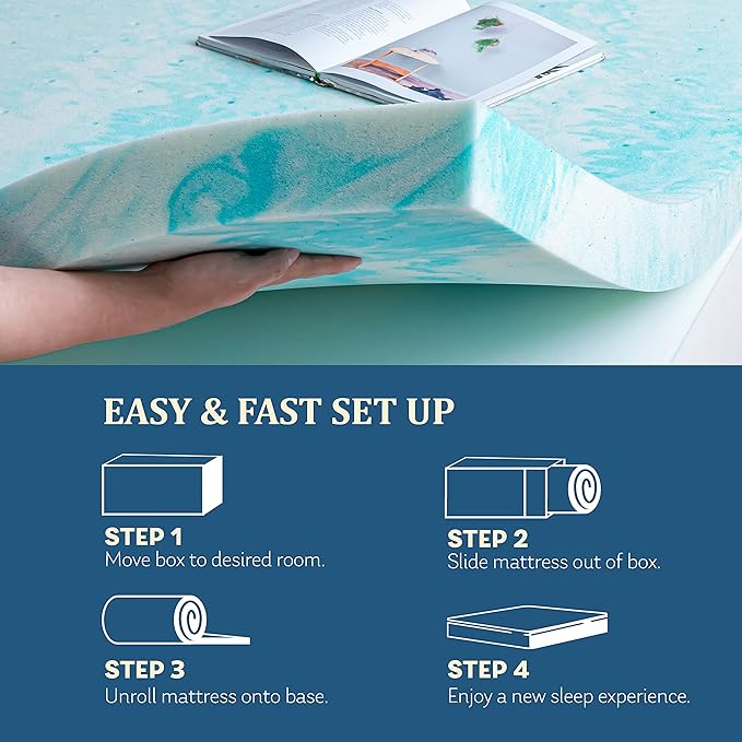 EGO Topper 4 Inch Queen Memory Foam Mattress Topper, Gel Foam Mattress Topper for Pressure Relief, Ventilated Design Bed Topper in a Box, CertiPUR-US Certified, 60"×80", Medium