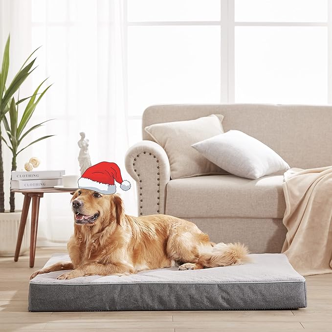 Orthopedic Memory Foam Dog Bed, Cooling Dog Beds Waterproof Pet Bed for Crate with Removable Washable Cover, L(35inch,65Lbs)-Mewly Pet