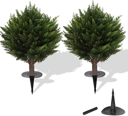 15.7 inch Height Set of Two Artificial Cypress Topiary – Breathe Life & Lushness into Any Space – Lifelike – UV-Resistant Great for Indoors & Outdoor - Easy to Install – Fade-Proof