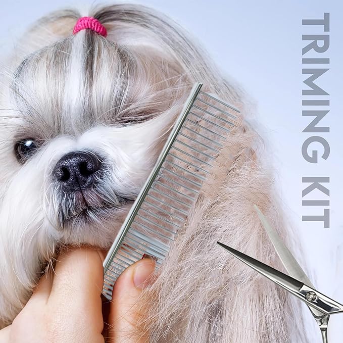 Grooming Kit for Dogs at Home - Rechargeable Low Noise Cat and Dog Shavers & Clippers for Grooming Thick Hair - Cordless Grooming Clippers Includes Pet Hair Clippers, Nail Trimmer, Shears & Bath Brush-Mewly Pet