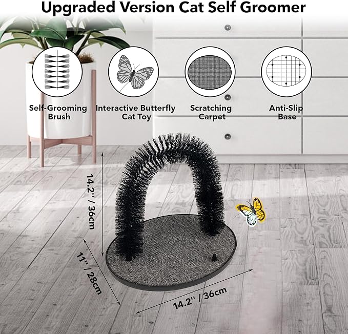 PetPrime Cat Arch Groomer Self Grooming Cat Back Scratcher Cat Brush Arch Massager Self Groomer Cat Scratcher Brush Upgraded Version With Interactive Butterfly For Indoor Cats-Mewly Pet