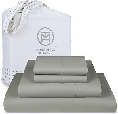 Threadmill Luxury 800 Thread Count Queen 100% Cotton Sheets - Moonrock Grey Sateen Weave Bed-Sheets, Better Than Egyptian Cotton,4 Pc Solid Soft Bed Set, Fits 16" Deep Pocket