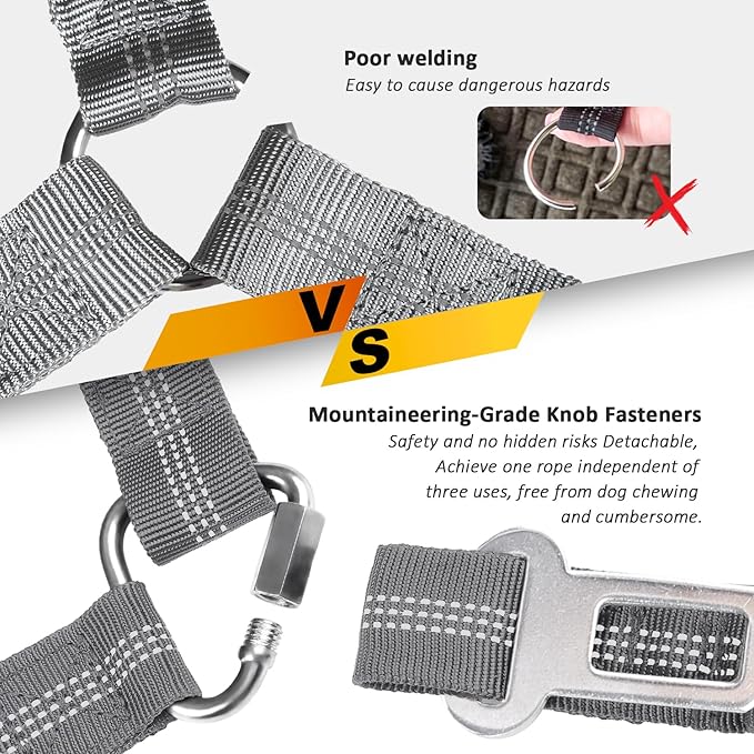 Removable Dog Seat Belt Harness for Car, 3 in 1 Pet Dog Car Seatbelt Leash, Retractable Restraint Secures to Vehicle Headrest & Adjustable Reflective Bungee Dog Seatbelt Tether, Grey-Mewly Pet