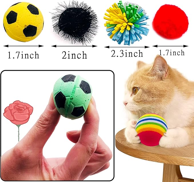 PET SHOW 20Pcs Cats Toys Interactive Kitten Ball Toys Assortments Variety Pack for Indoor Cats Mice Feather Sparkle Crinkle Ball Bells Spring-Mewly Pet