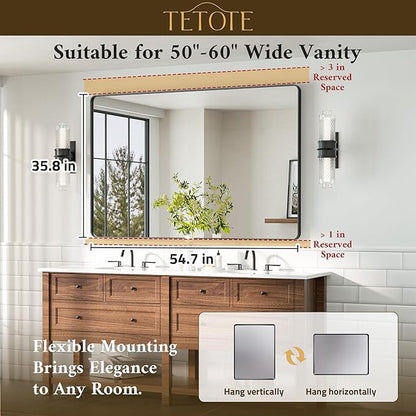 TETOTE 55 x 36 Black Bathroom Mirror Large Black Mirrors for Wall Decor, Metal Frame, Tempered Glass, Modern Farmhouse Wall Mounted Mirror for Decorative(Horizontal/Vertical)