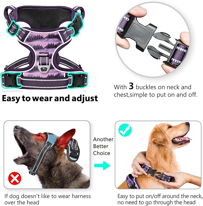 Timos Dog Harness,No-Pull Pet Harness Adjustable Soft Padded Dog Vest,Reflective No-Choke Pet Oxford Vest with Easy Control Handle for Large Dogs,Moon Night,L-Mewly Pet