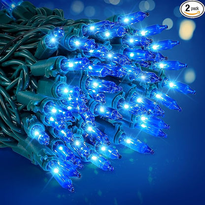 woohaha Christmas Lights Indoor Outdoor,2PACK 13FT 50-Count Lights Incandescent Mini Halloween String Light,120V UL Certified Green Wire Light for Xmas Tree,Patio,Holiday,Party,Home,Garden Decor,Blue