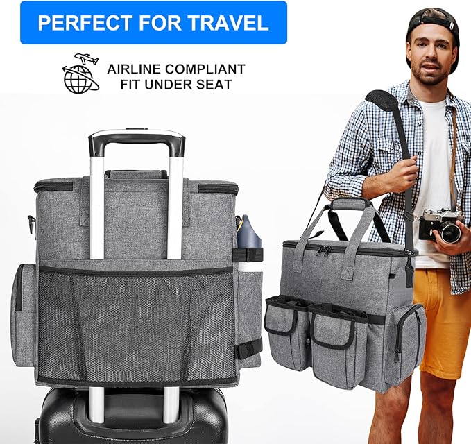 Modoker Dog Travel Bag Backpack, Airline Approved Pet Accessories Organizer for Dog and Cat with Shoulder Strap, 2 Dog Food Storage Containers, 2 Collapsible Dog Bowls,1 Pet Mat, Rose Red-Mewly Pet