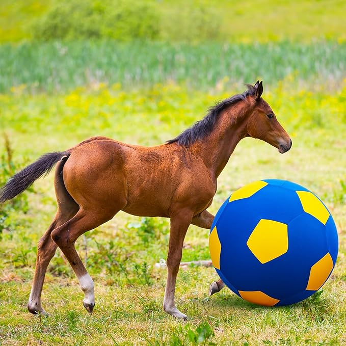 40inch Giant Herding Ball with Ball Cover Anti Burst Please Watch VCR for How to Inflation Horse Toys for Horses Stall Entertainment Play, Pump Included(Yellow,Stylish)-Mewly Pet