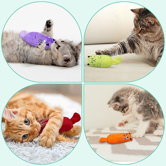 SCHITEC Catnip Toys, [8 PCS] Soft Plush Cat Nip Chew Toy for Indoor Cats, Interactive Kitten Pillow Kitty Teething Toy-Mewly Pet