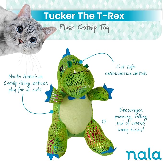 Caitec Presents Nala Cat Tucker The T-Rex Dino - Catnip Toy - Interactive Cat Toy - Chew Toy - Pillow Toy, 2 Pack-Mewly Pet