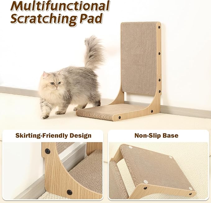 2-Pack Cat Scratching Board, 19.7'' Tall Cardboard L Shape Vertical Cat Scratchers for Indoor Cats, Cat Scratching Post for Wall and Couch, Medium-Mewly Pet