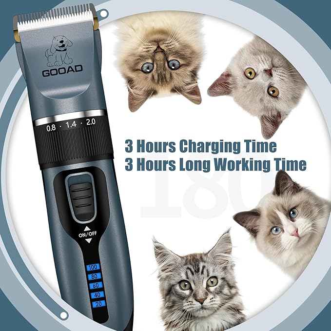 Cat Clippers, Professional Grooming Kit, Cordless Clippers for Thick Coats, Hair Trimmer, Low Noise Shaver Quiet Pet Tools Cats Dogs (Blue), 1.0 Count-Mewly Pet